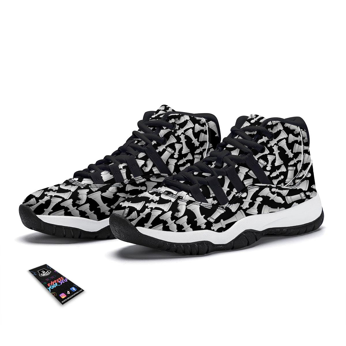 Chess Pattern Print Black Bball Shoes-grizzshop
