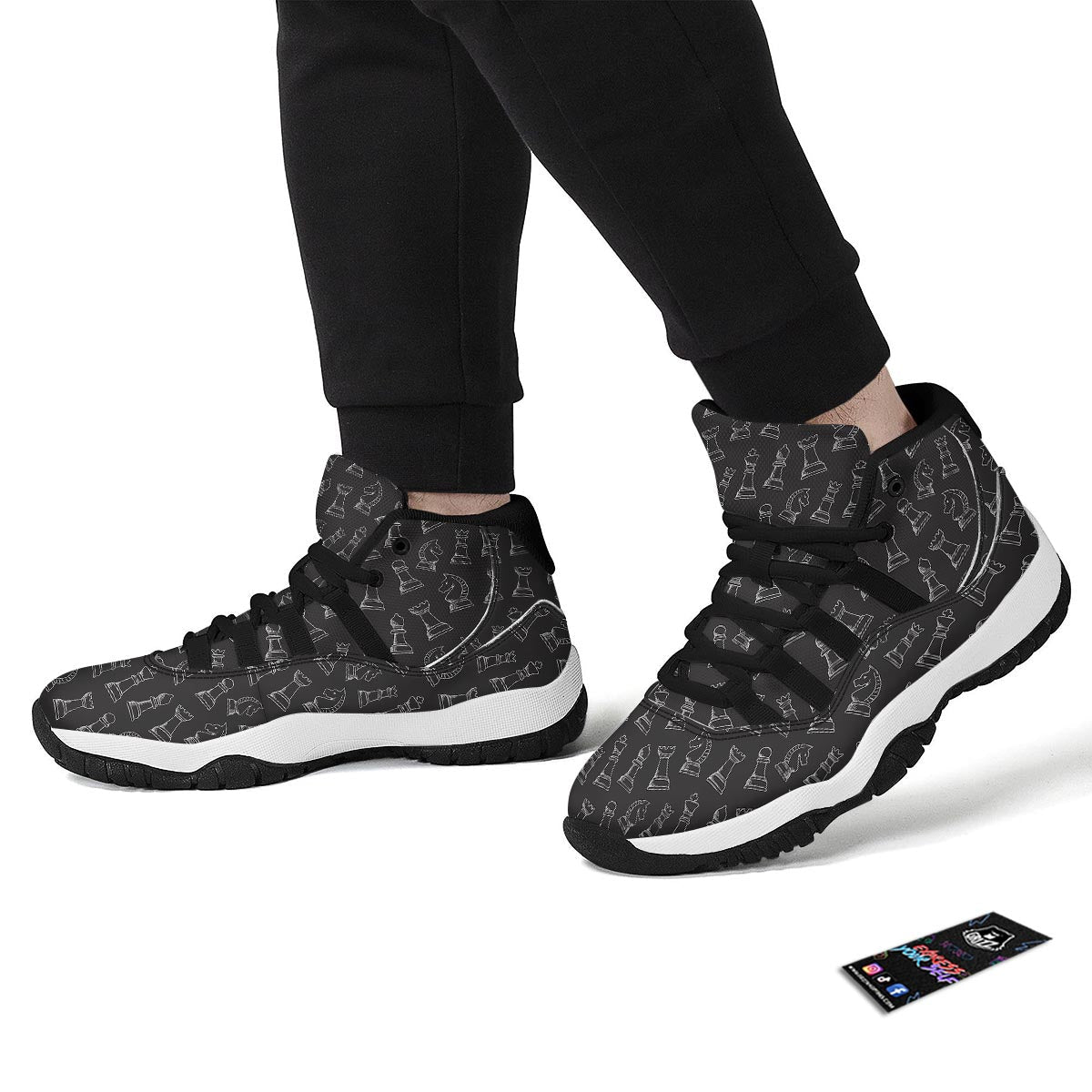 Chess Print Pattern Black Bball Shoes-grizzshop