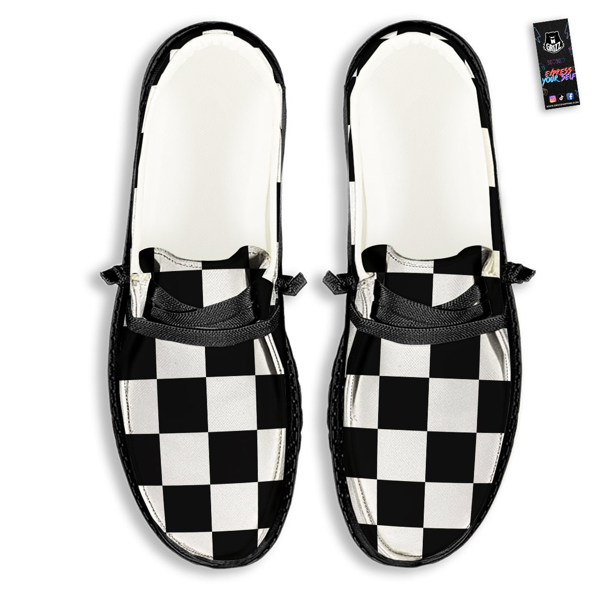 Chessboard Sphere Print Black Loafers-grizzshop