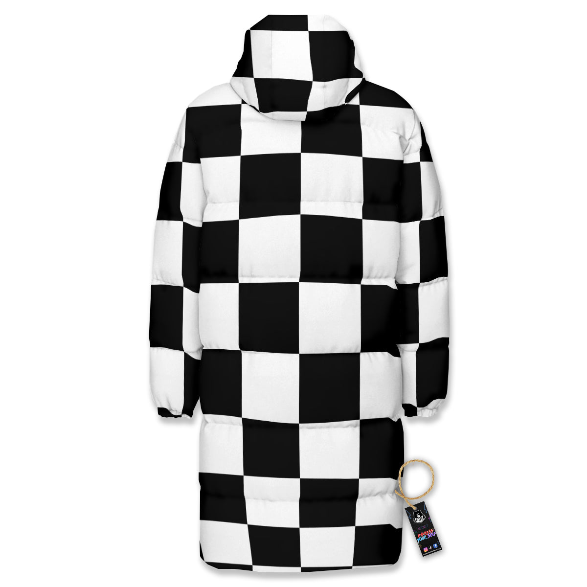 Chessboard Sphere Print Long Down Jacket-grizzshop