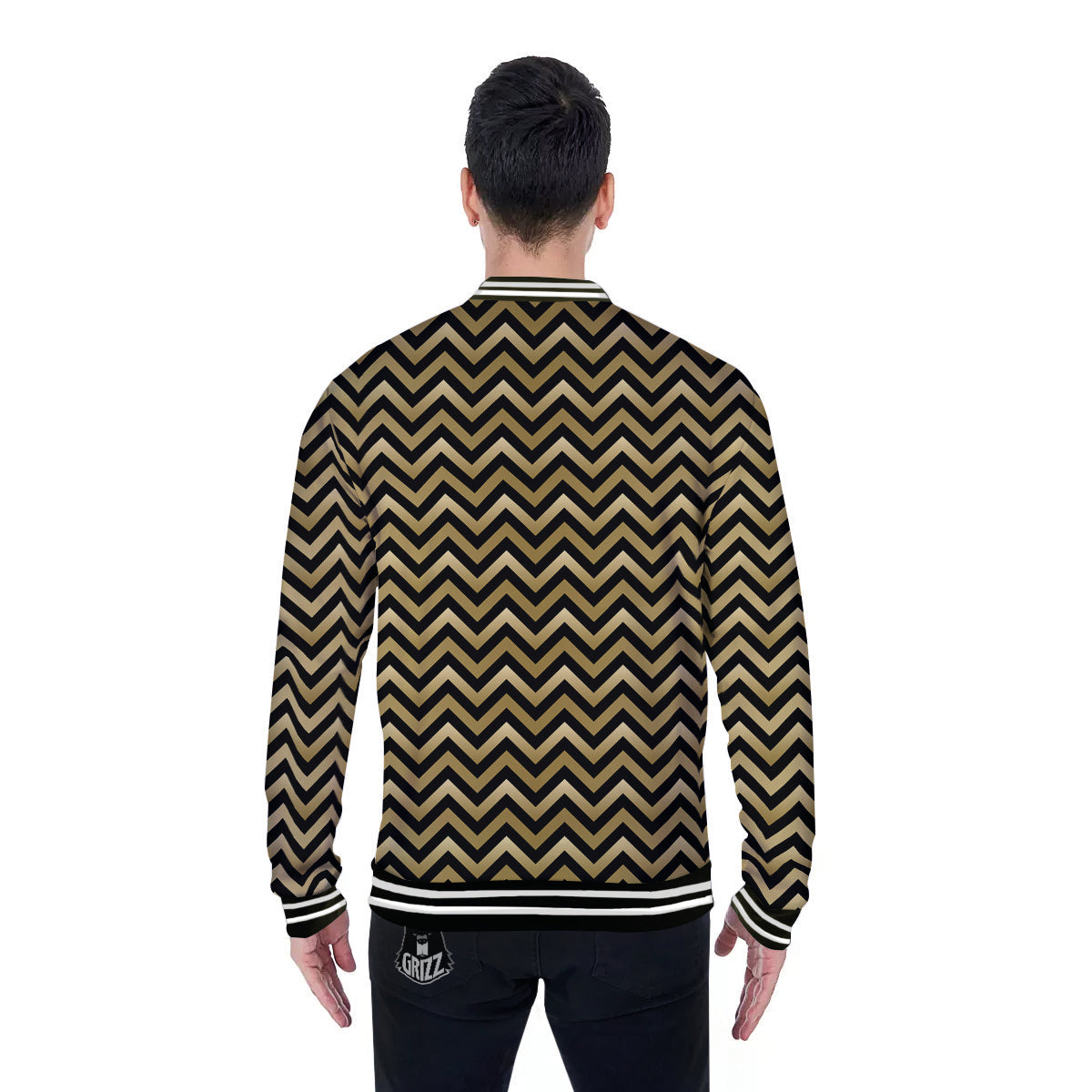 Chevron Black And Gold Print Pattern Baseball Jacket-grizzshop