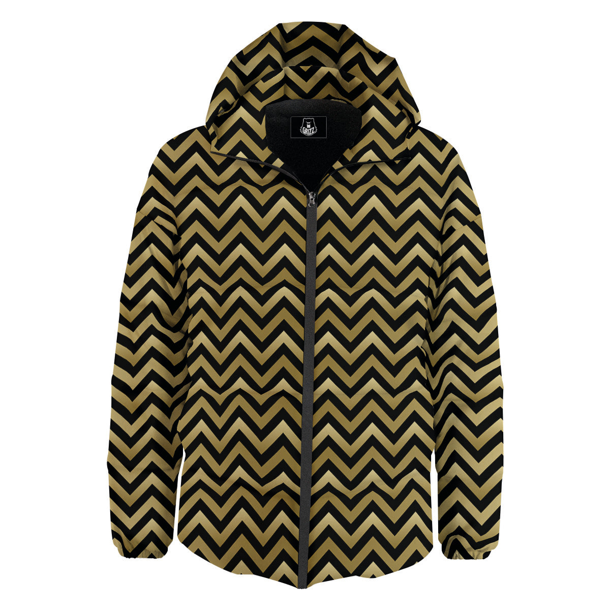 Chevron Black And Gold Print Pattern Down Jacket-grizzshop