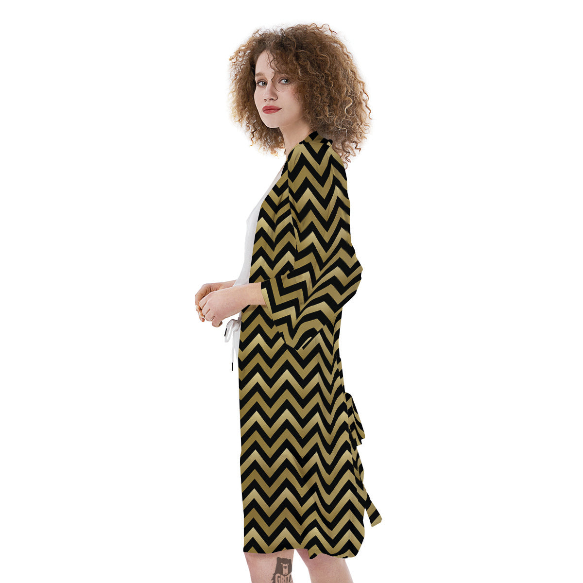 Chevron Black And Gold Print Pattern Kimono-grizzshop