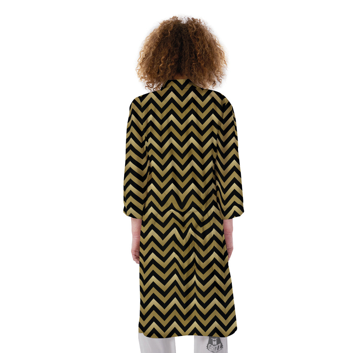 Chevron Black And Gold Print Pattern Kimono-grizzshop