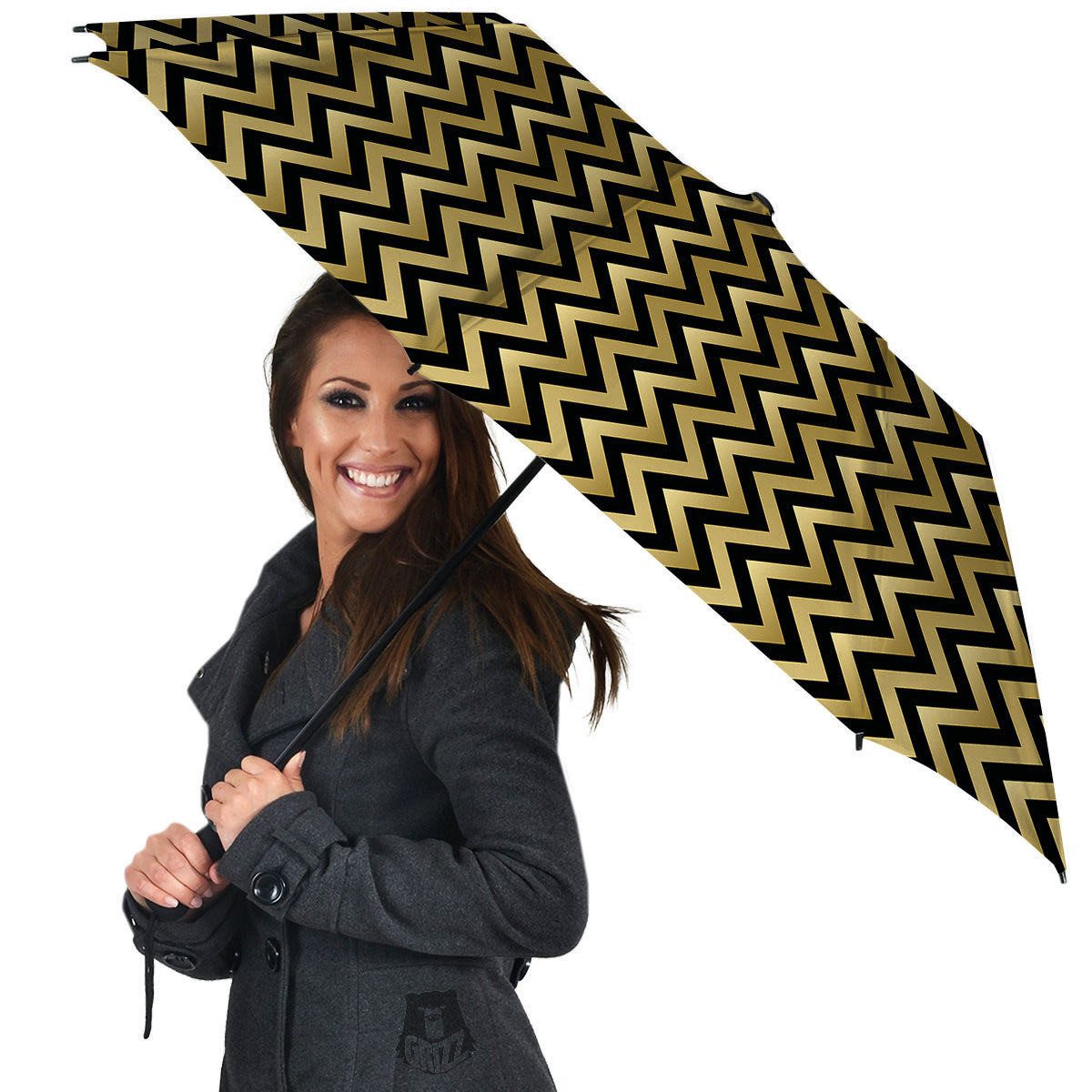 Chevron Black And Gold Print Pattern Umbrella-grizzshop