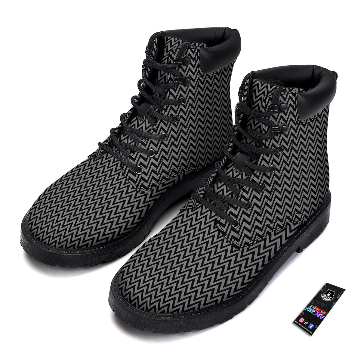 Chevron Black And Grey Print Pattern Boots-grizzshop