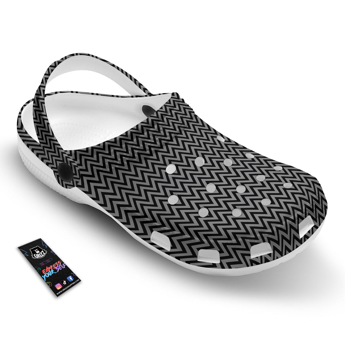 Chevron Black And Grey Print Pattern Clog-grizzshop