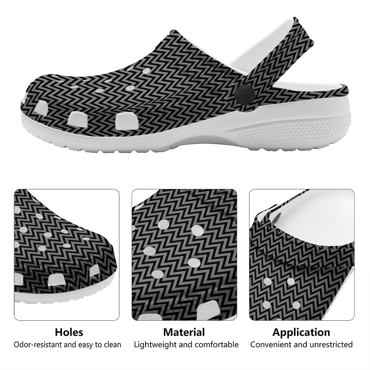 Chevron Black And Grey Print Pattern Clog-grizzshop