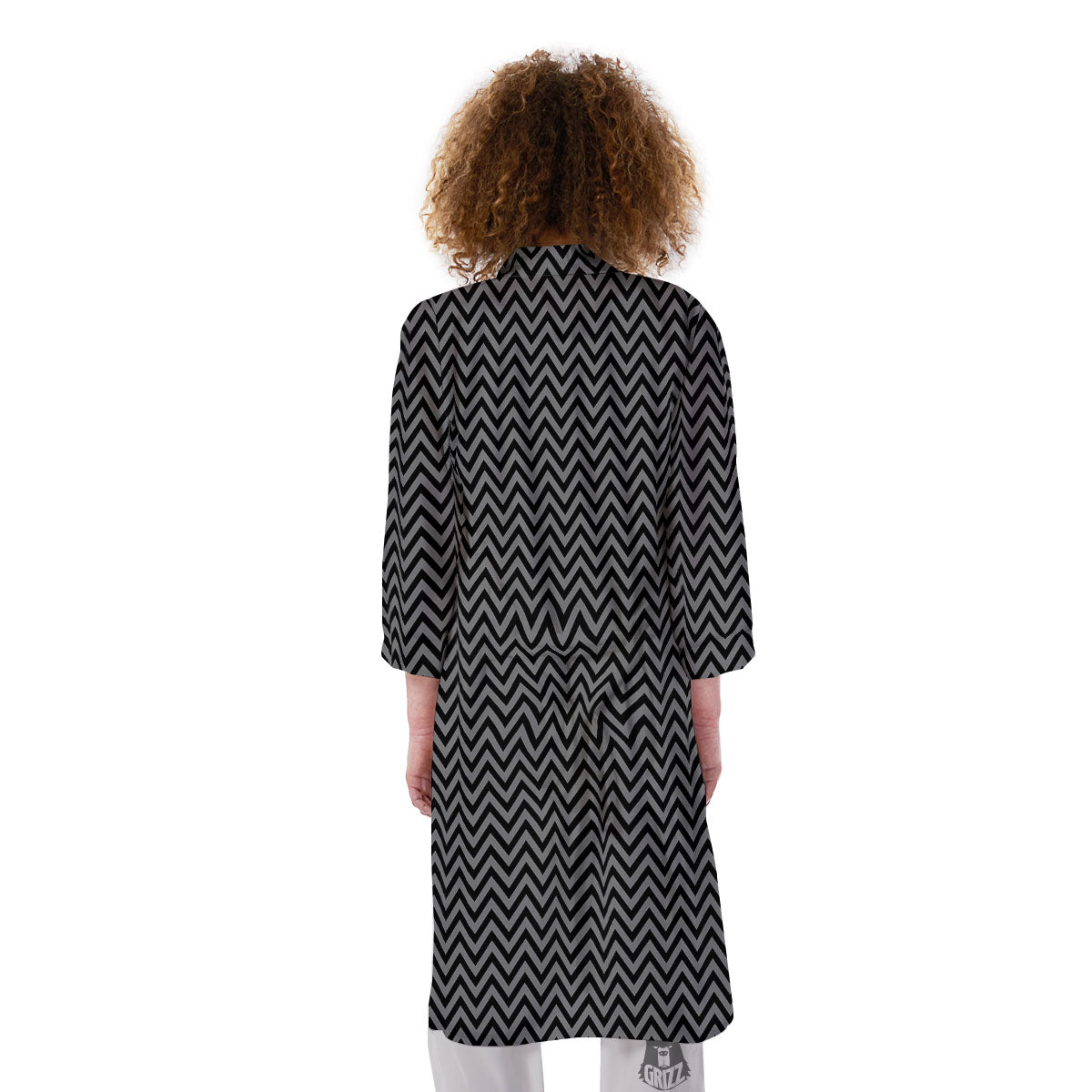 Chevron Black And Grey Print Pattern Kimono-grizzshop