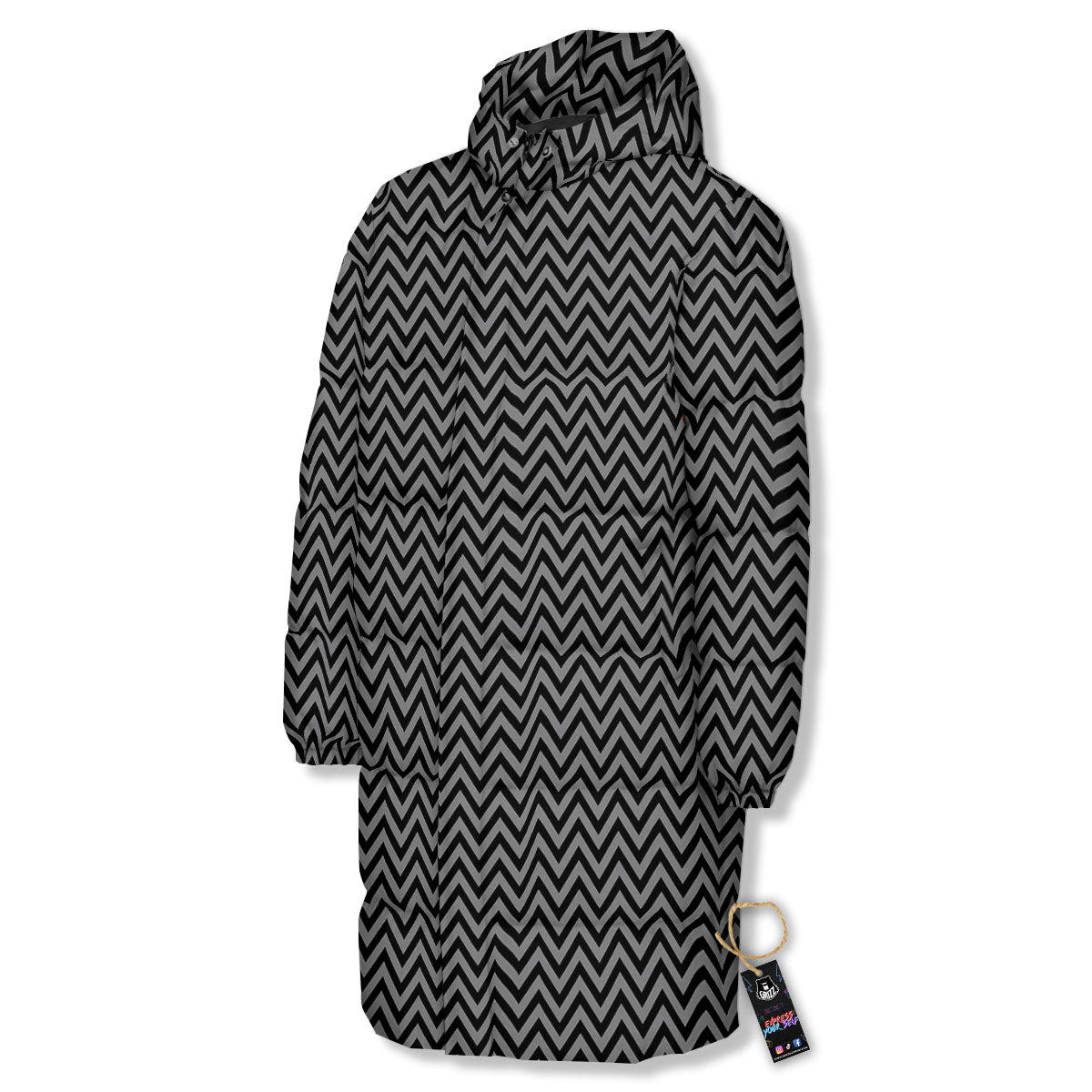 Chevron Black And Grey Print Pattern Long Down Jacket-grizzshop