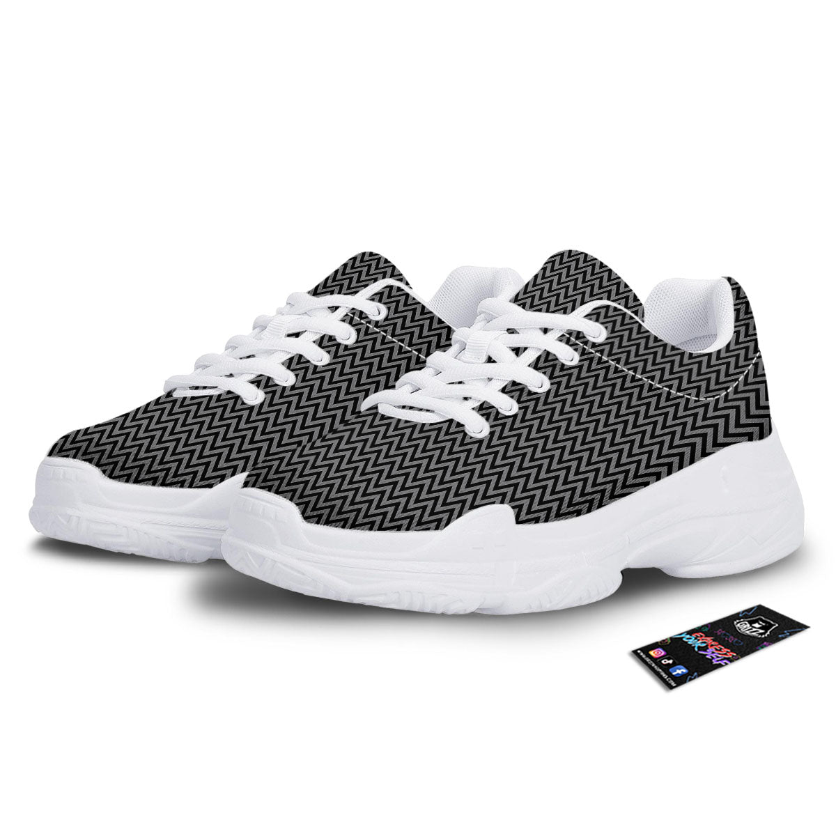 Chevron Black And Grey Print Pattern White Chunky Shoes-grizzshop