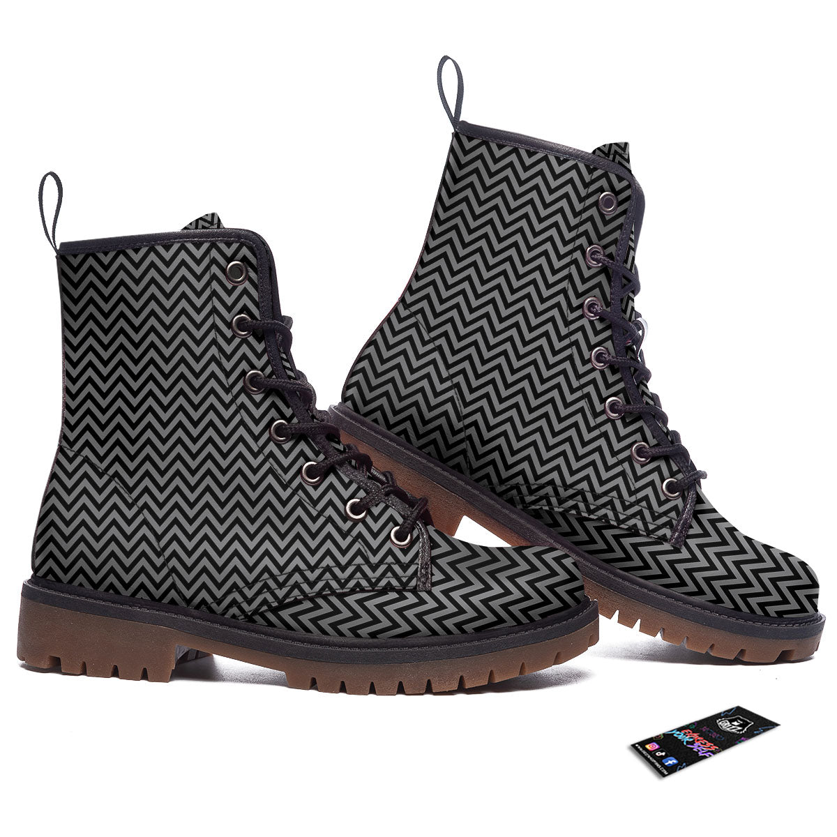 Chevron Black And Grey Print Pattern Work Boots-grizzshop