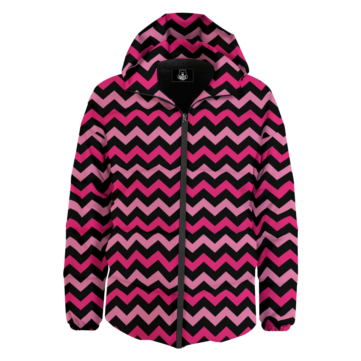 Chevron Black And Pink Print Pattern Down Jacket-grizzshop