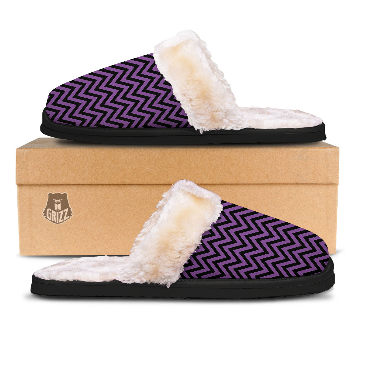 Chevron Black And Purple Print Pattern Slippers-grizzshop
