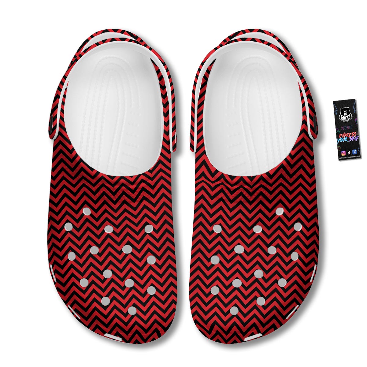 Chevron Black And Red Print Pattern Clog-grizzshop