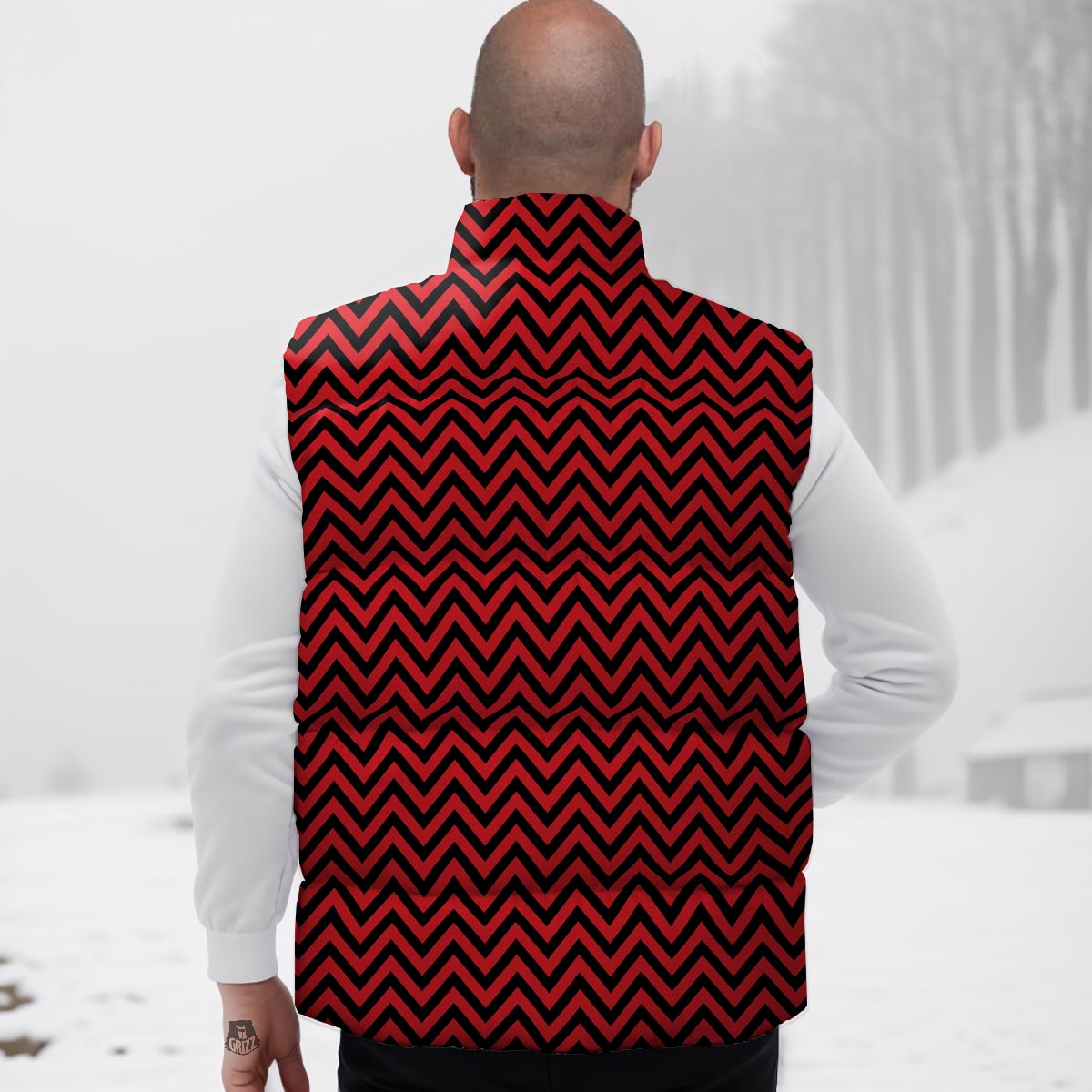 Chevron Black And Red Print Pattern Down Vest-grizzshop