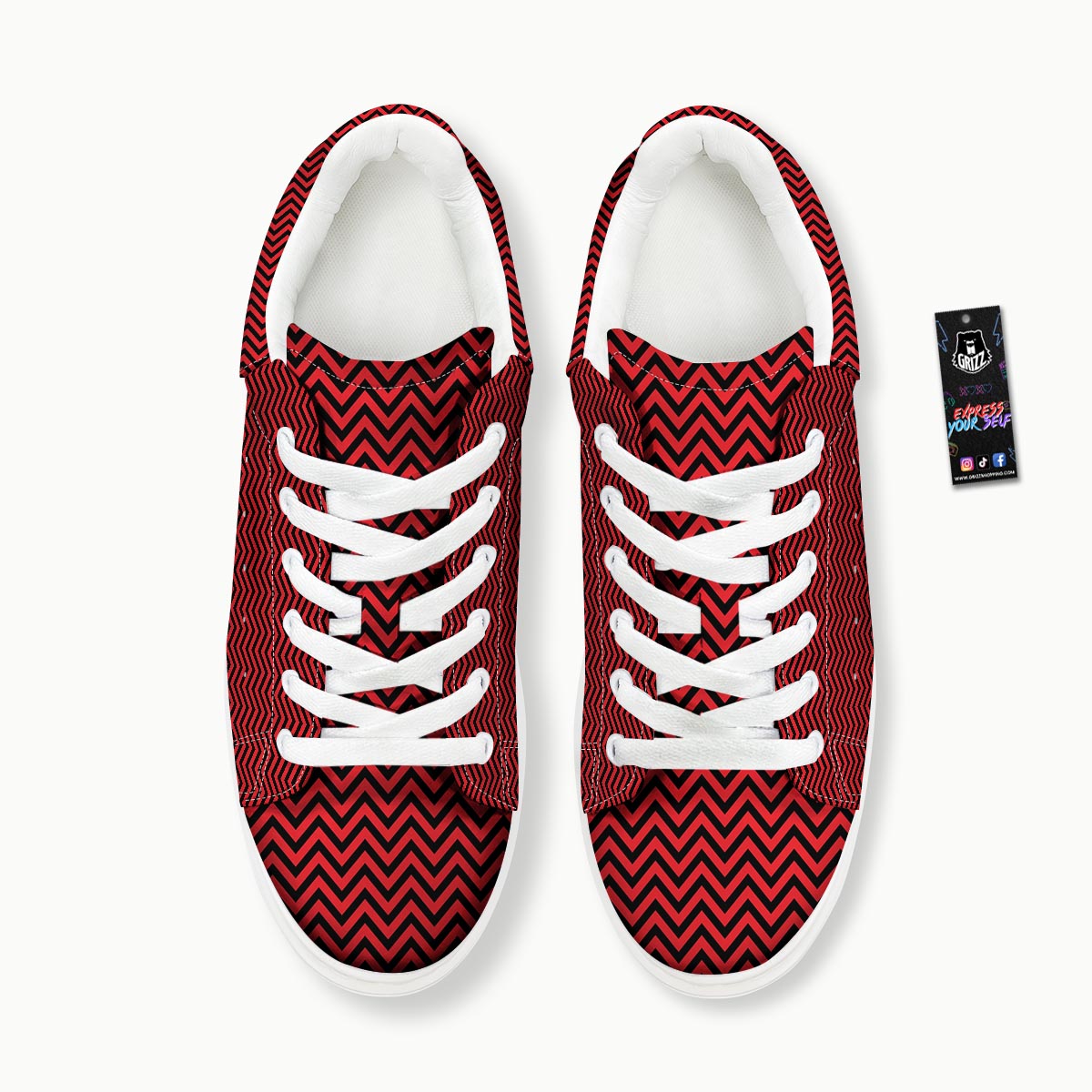 Chevron Black And Red Print Pattern Platform Shoes-grizzshop