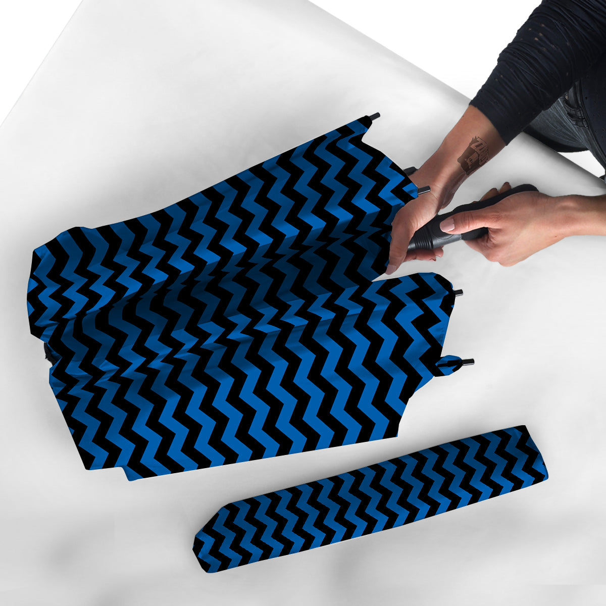 Chevron Blue And Black Print Pattern Umbrella-grizzshop