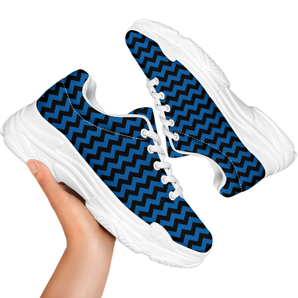 Chevron Blue And Black Print Pattern White Chunky Shoes-grizzshop