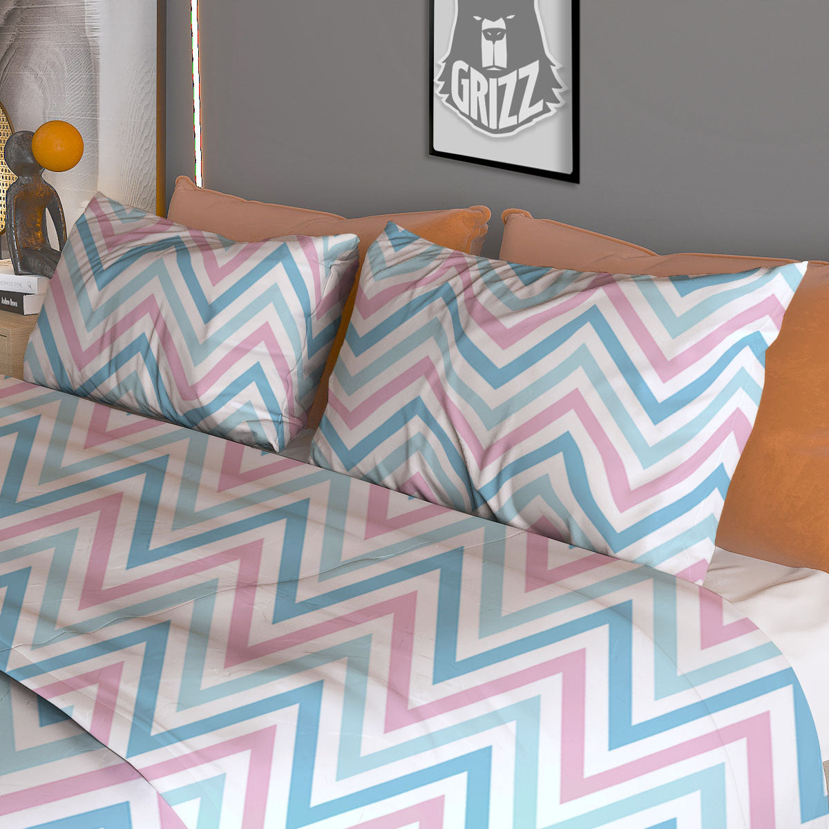 Chevron Blue And Pink Print Pattern Duvet Cover Bedding Set