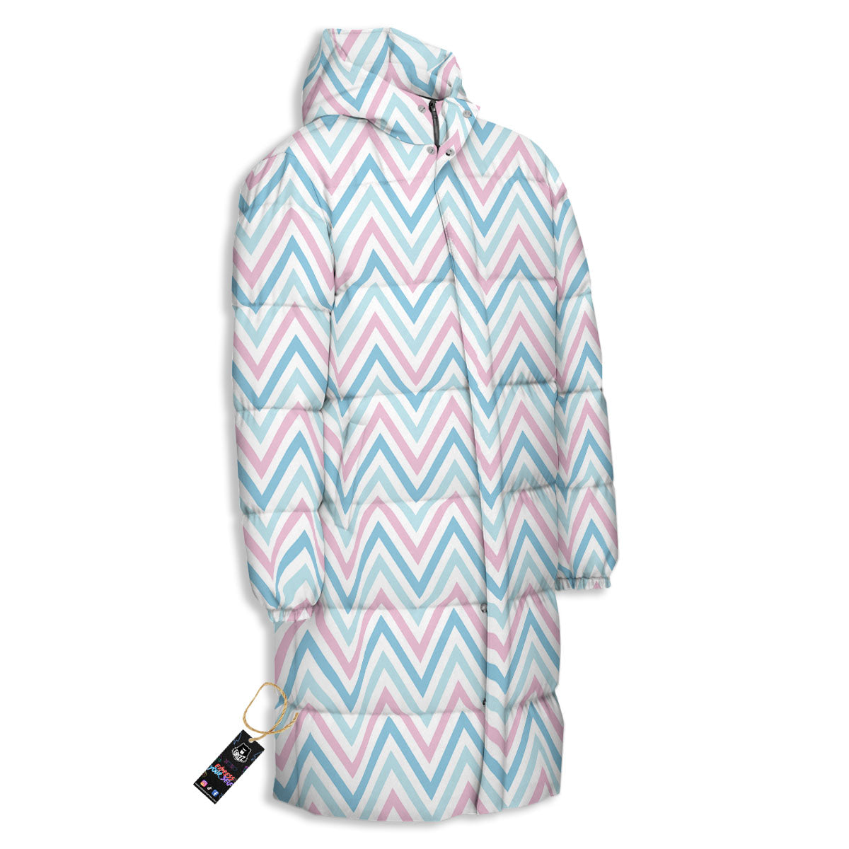 Chevron Blue And Pink Print Pattern Long Down Jacket-grizzshop