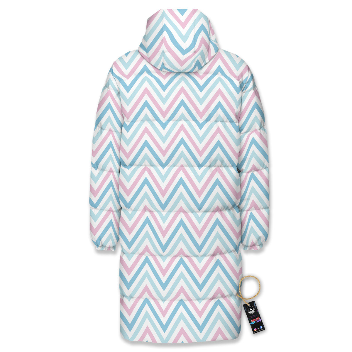 Chevron Blue And Pink Print Pattern Long Down Jacket-grizzshop