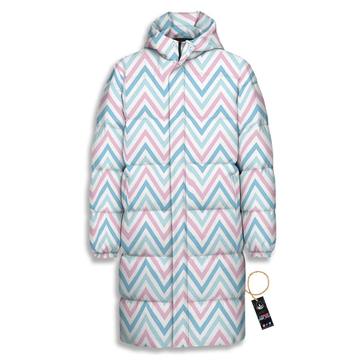 Chevron Blue And Pink Print Pattern Long Down Jacket-grizzshop