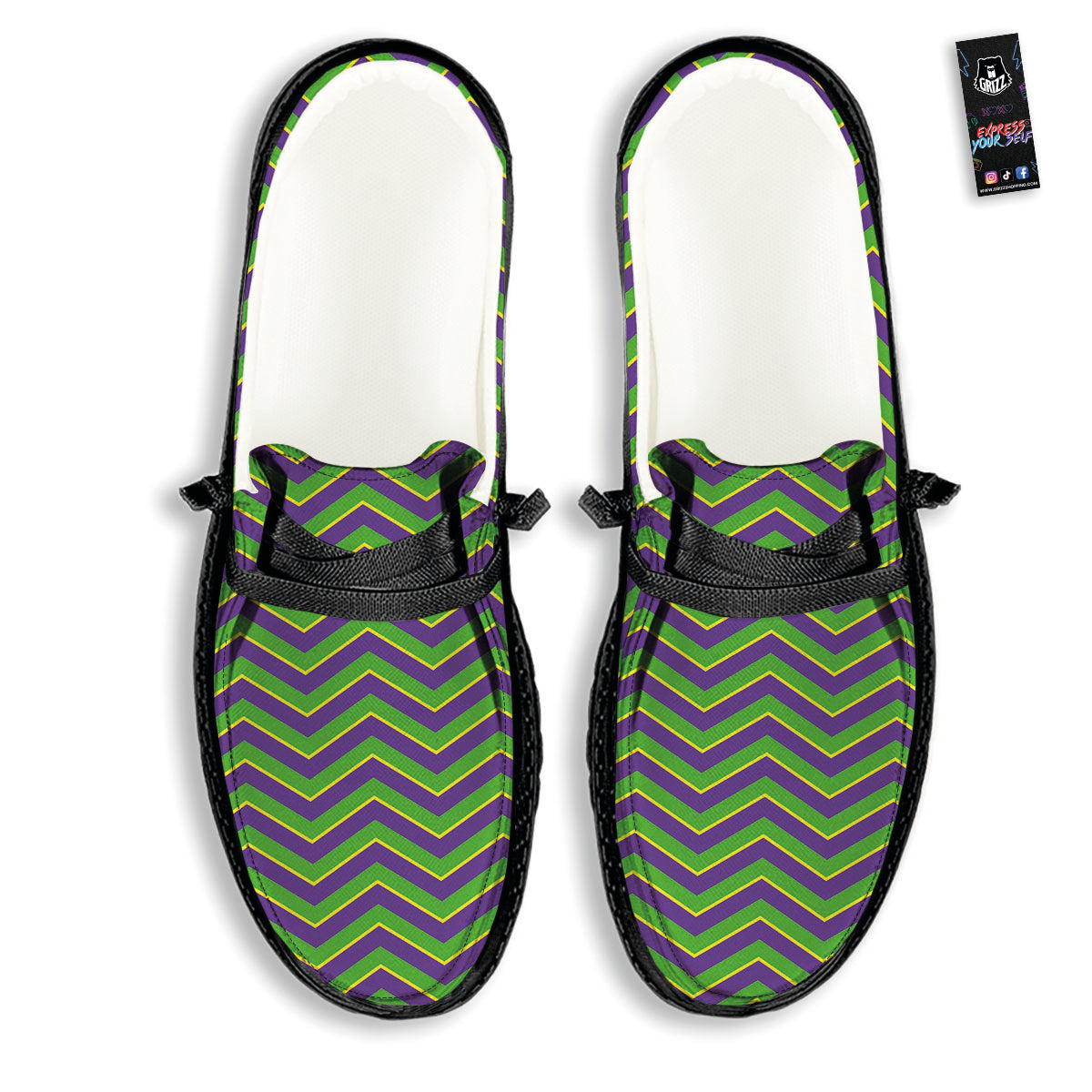 Chevron Mardi Gras Print Pattern Black Loafers-grizzshop