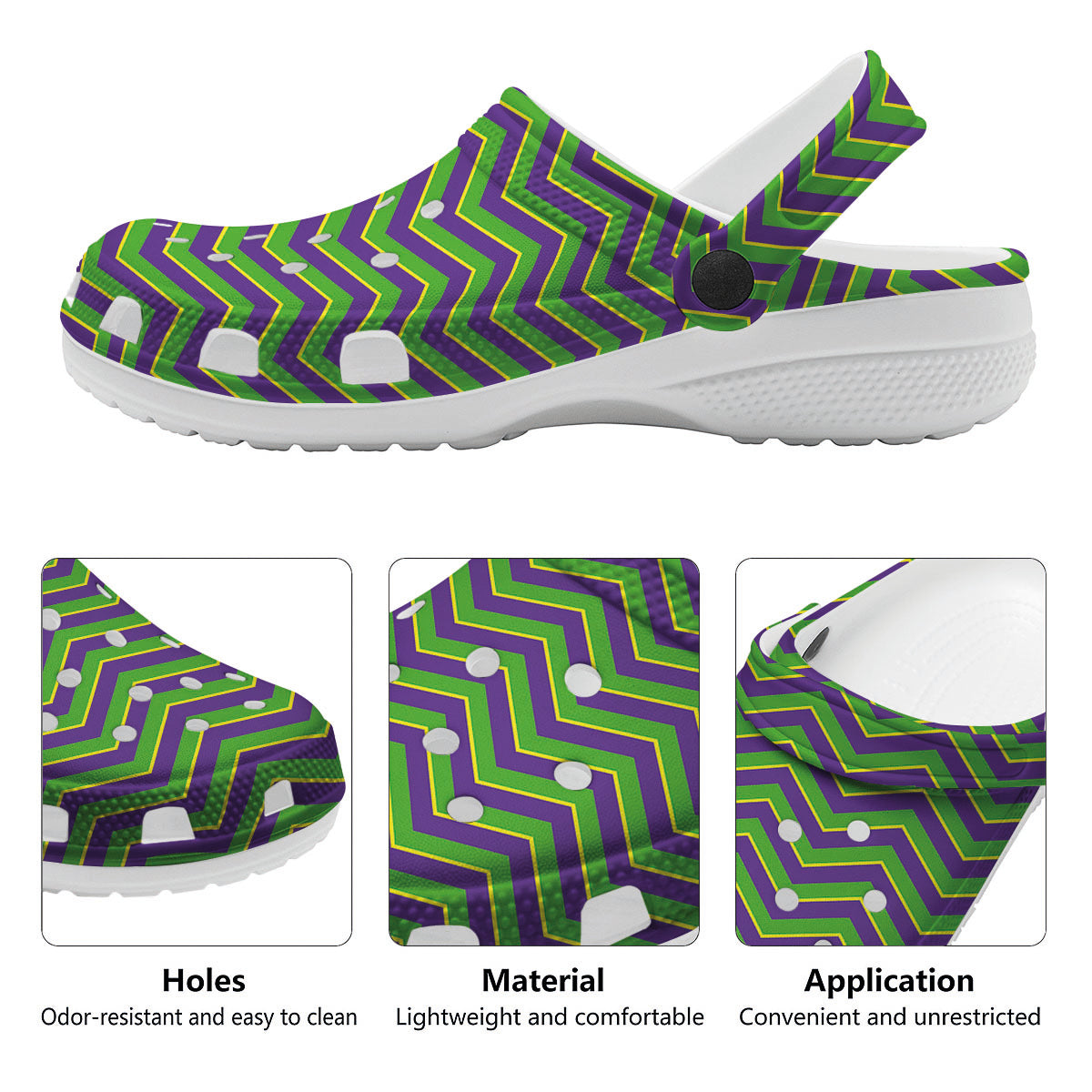 Chevron Mardi Gras Print Pattern Clog-grizzshop