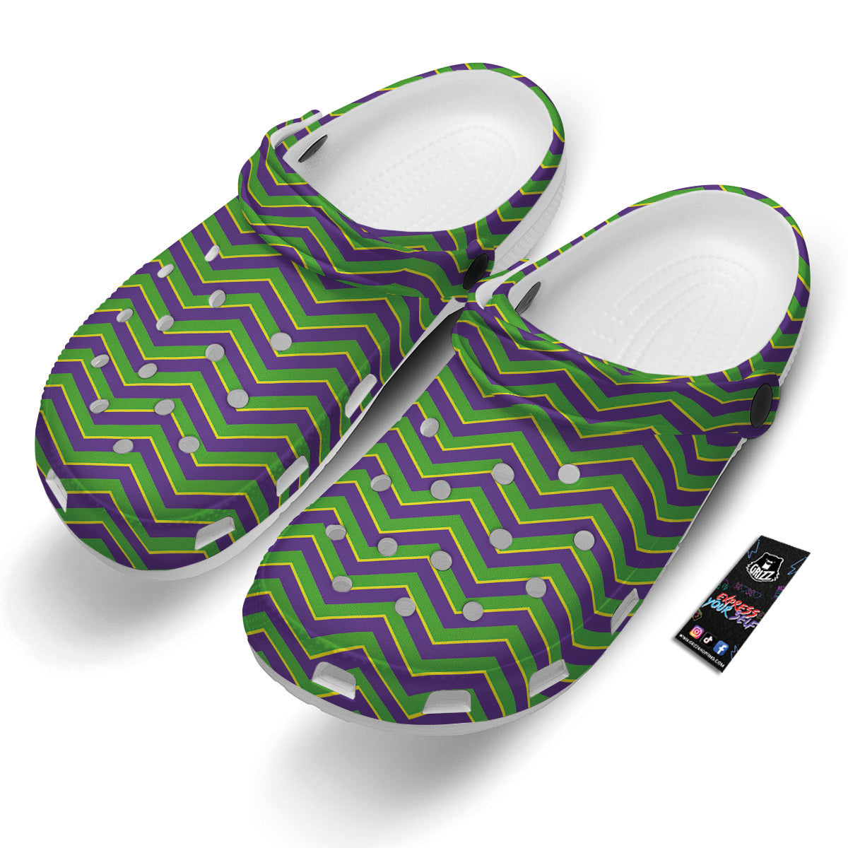 Chevron Mardi Gras Print Pattern Clog-grizzshop