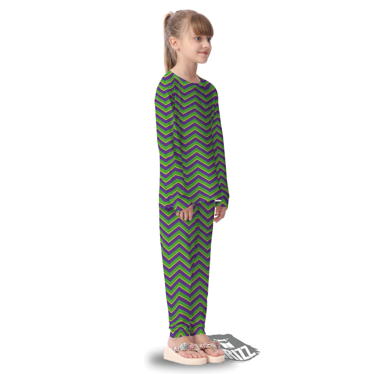 Chevron Mardi Gras Print Pattern Kid's Pajamas-grizzshop