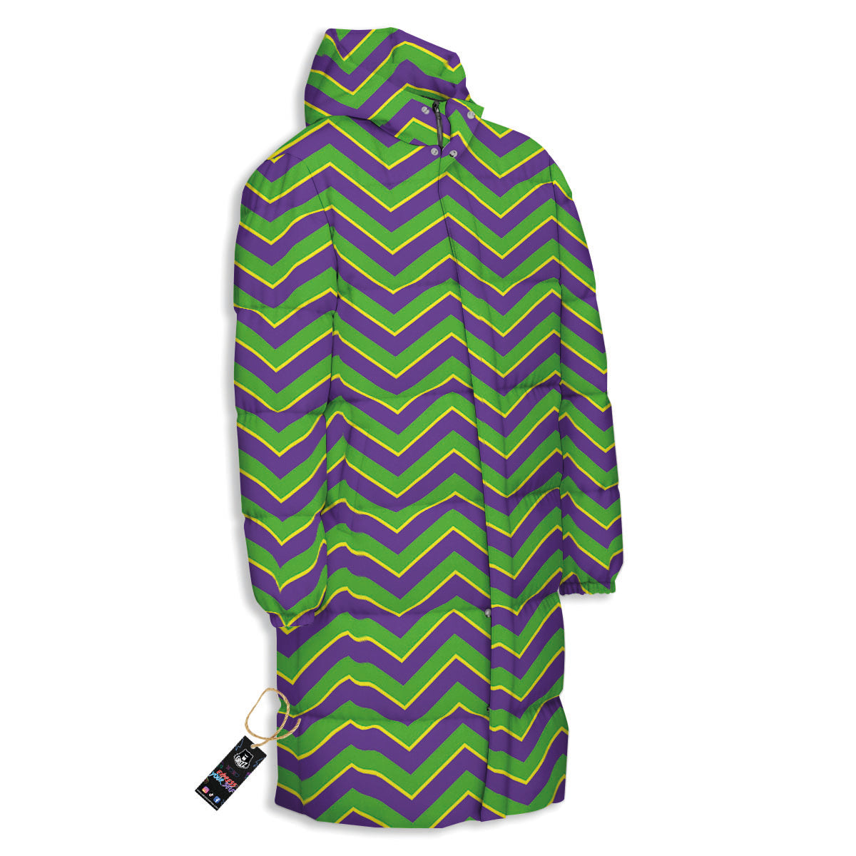 Chevron Mardi Gras Print Pattern Long Down Jacket-grizzshop