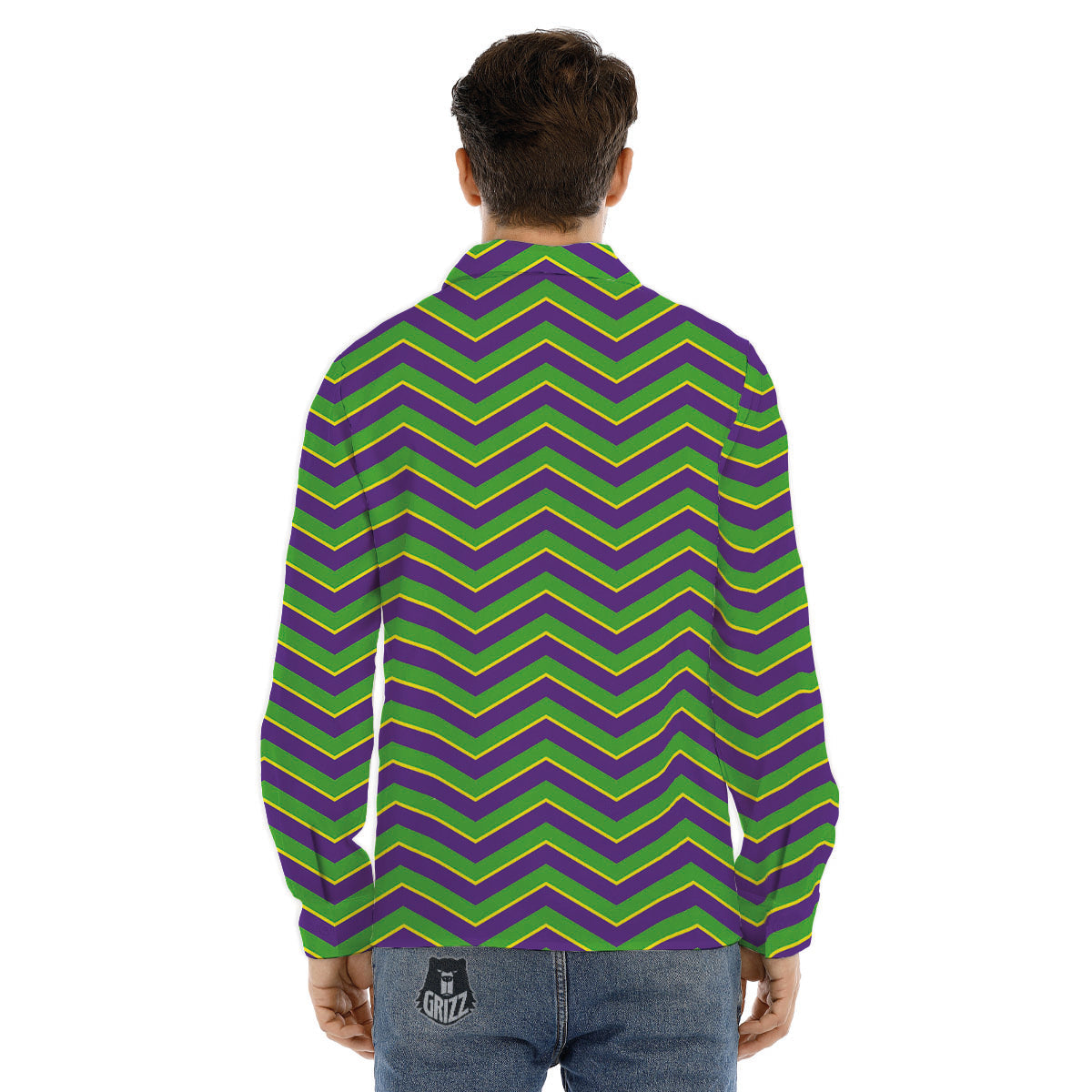 Chevron Mardi Gras Print Pattern Men's Dress Shirts-grizzshop