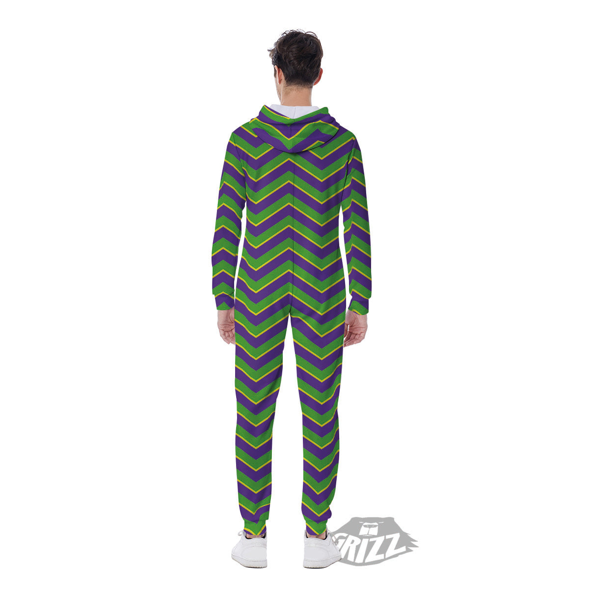 Chevron Mardi Gras Print Pattern Men's Jumpsuit-grizzshop