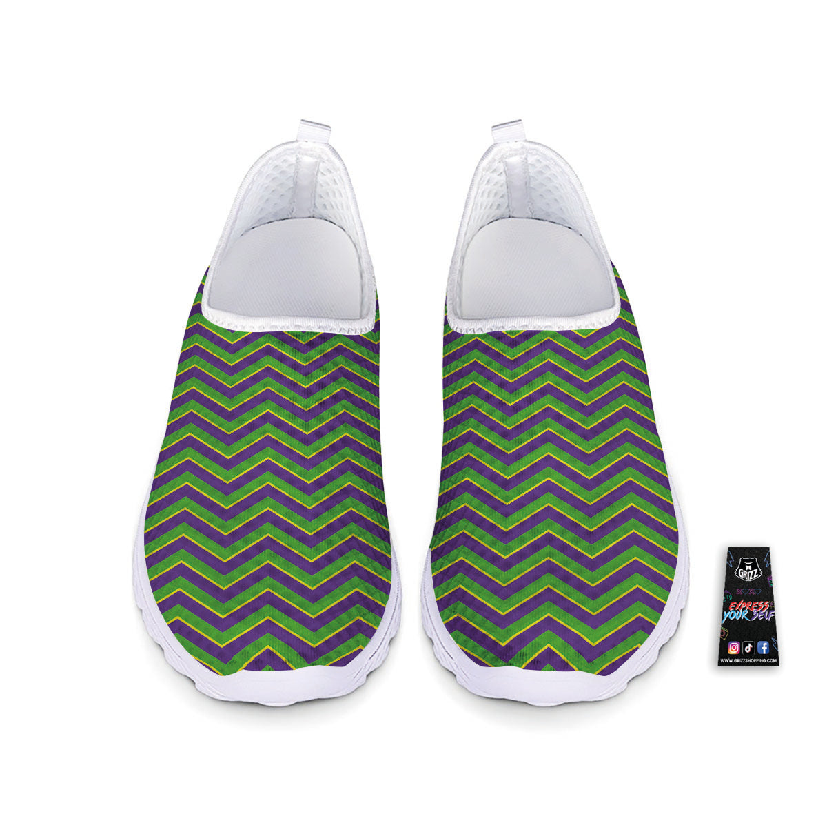 Chevron Mardi Gras Print Pattern Nurse Shoes-grizzshop
