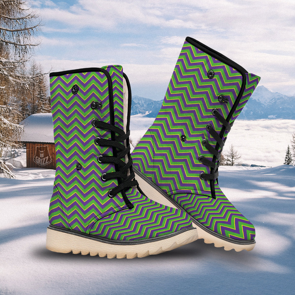 Chevron Mardi Gras Print Pattern Snow Boots-grizzshop