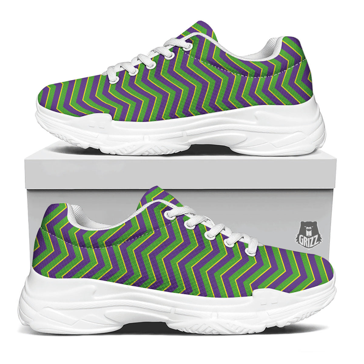 Chevron Mardi Gras Print Pattern White Chunky Shoes-grizzshop