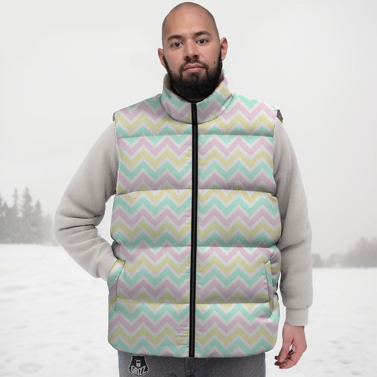 Chevron Pastel Print Pattern Down Vest-grizzshop