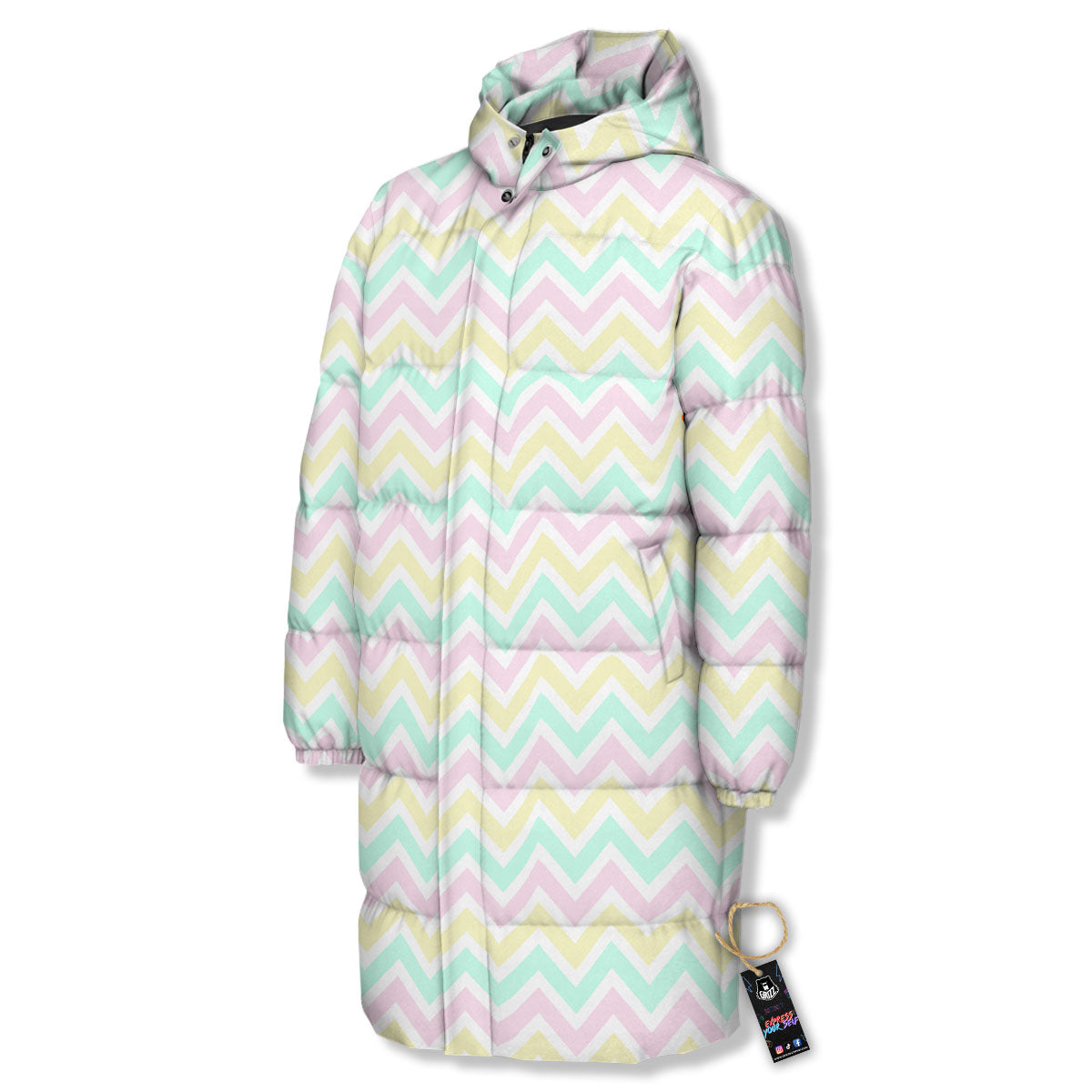 Chevron Pastel Print Pattern Long Down Jacket-grizzshop