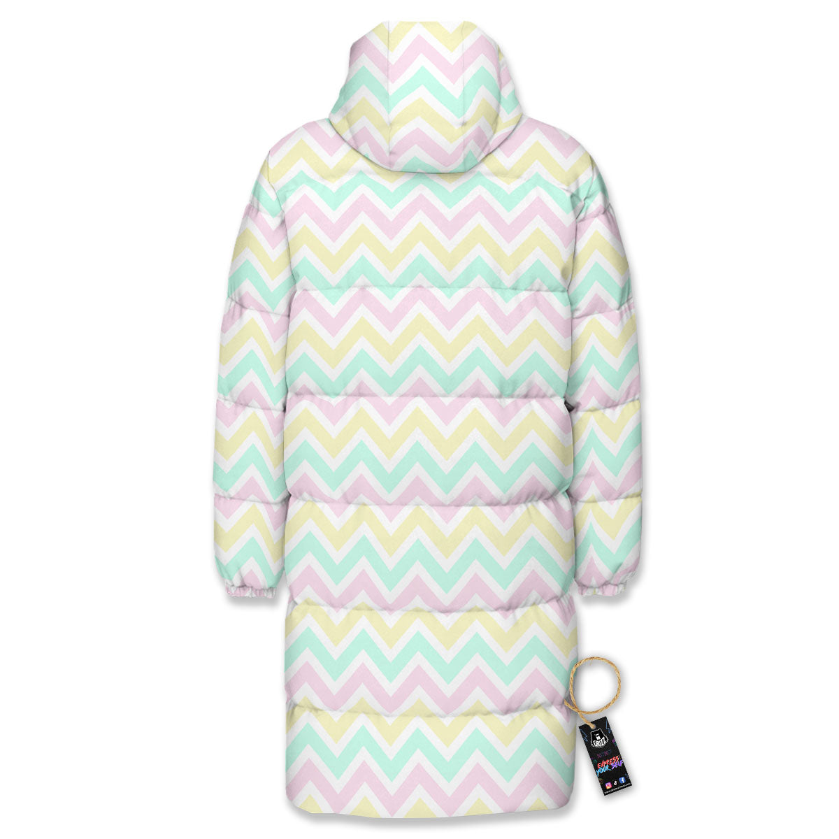 Chevron Pastel Print Pattern Long Down Jacket-grizzshop