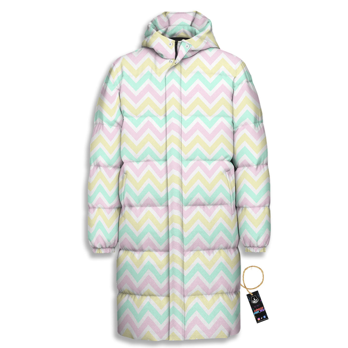 Chevron Pastel Print Pattern Long Down Jacket-grizzshop