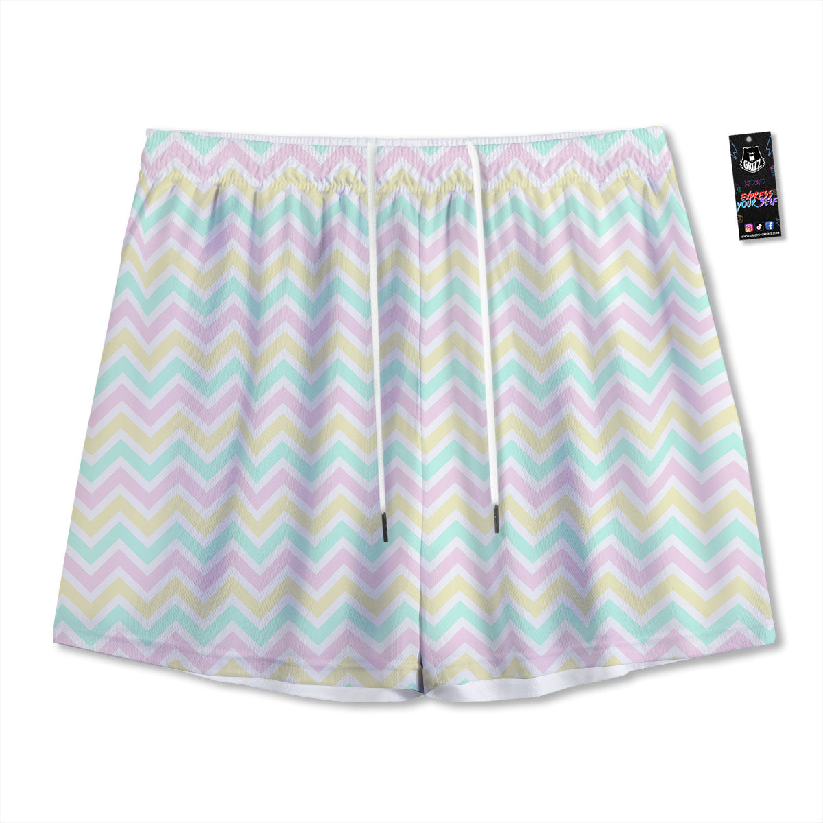 Chevron Pastel Print Pattern Mesh Shorts-grizzshop