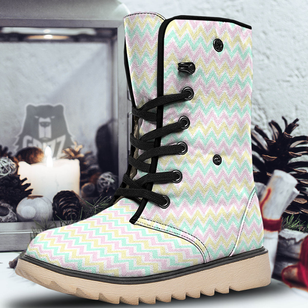 Chevron Pastel Print Pattern Snow Boots-grizzshop