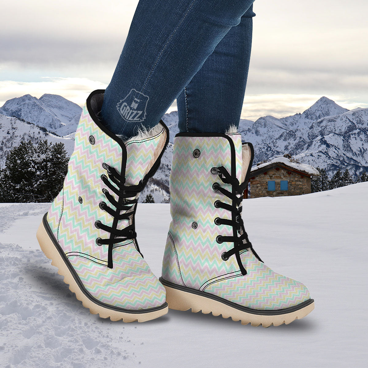 Chevron Pastel Print Pattern Snow Boots-grizzshop