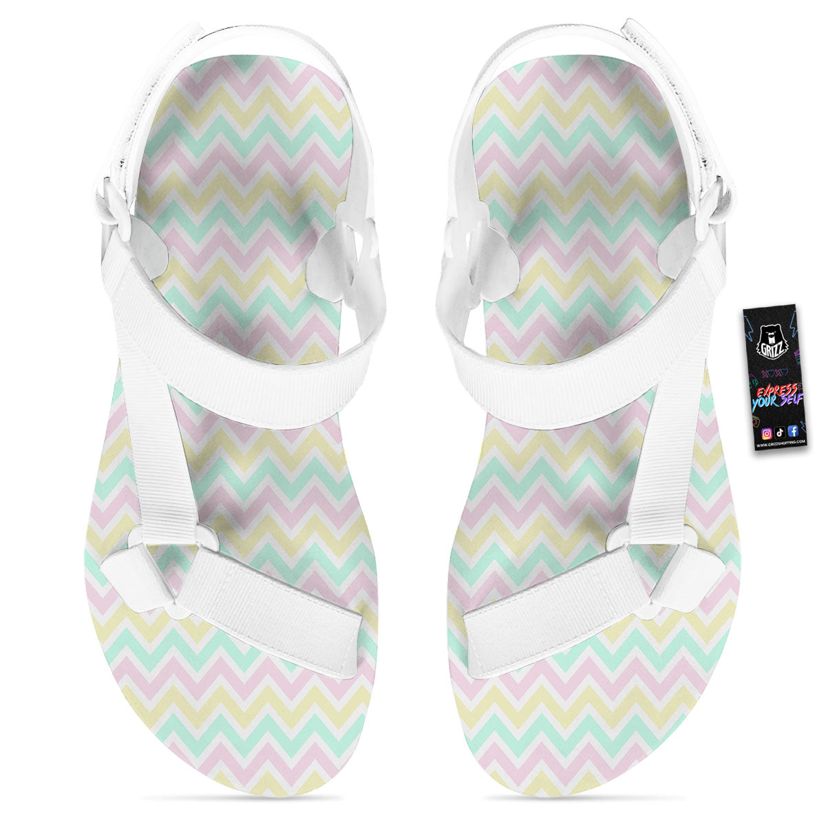 Chevron Pastel Print Pattern White Open Toe Sandals-grizzshop