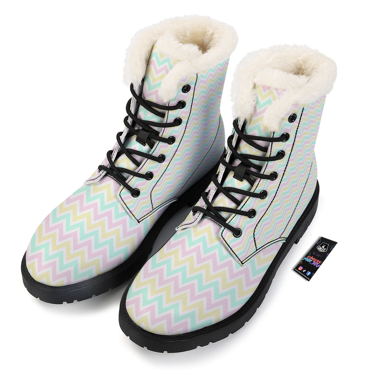 Chevron Pastel Print Pattern Winter Boots-grizzshop