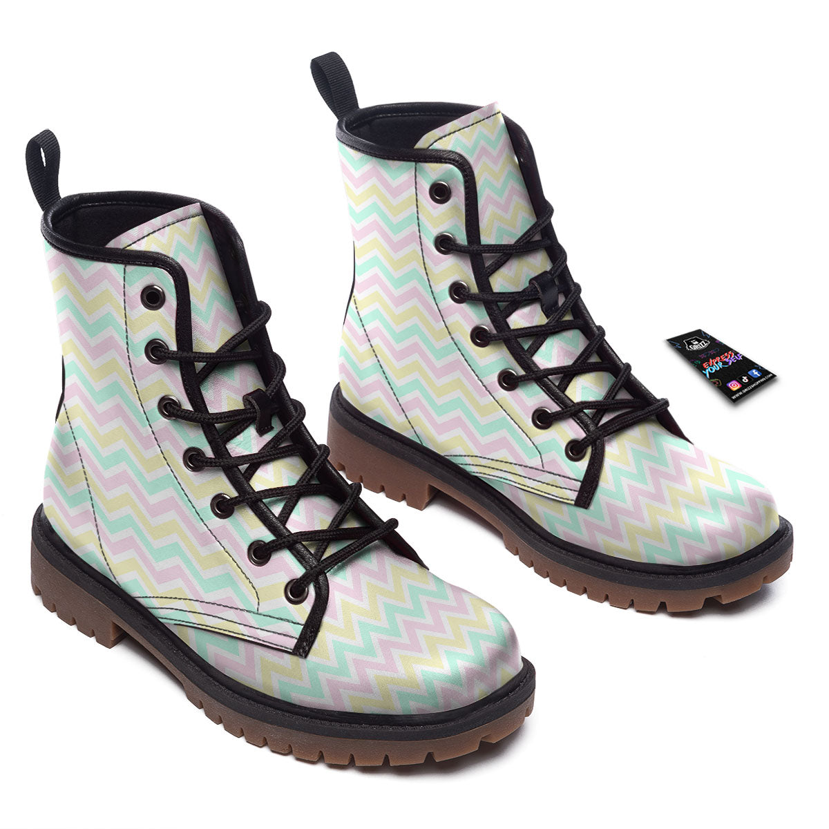 Chevron Pastel Print Pattern Work Boots-grizzshop