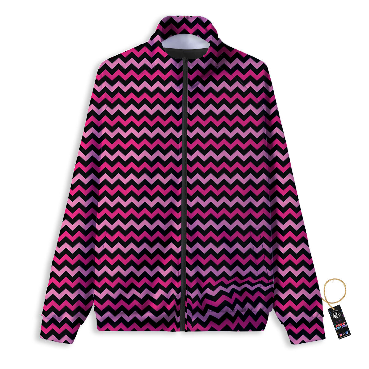 Chevron Pink And Black Print Pattern Track Jacket-grizzshop