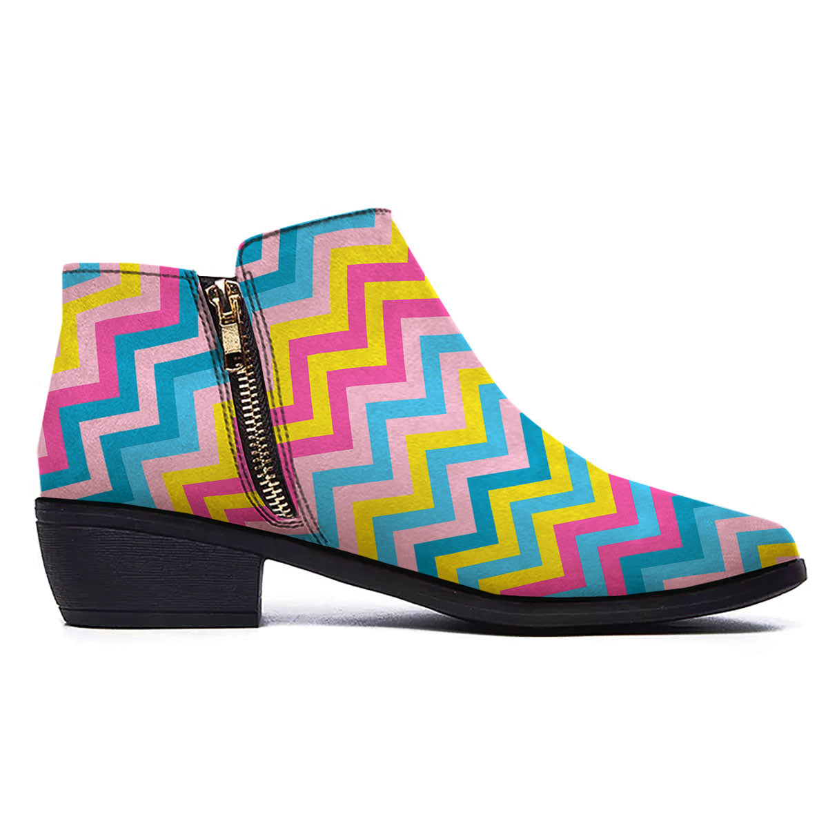 Chevron Rainbow Print Pattern Ankle Boots-grizzshop