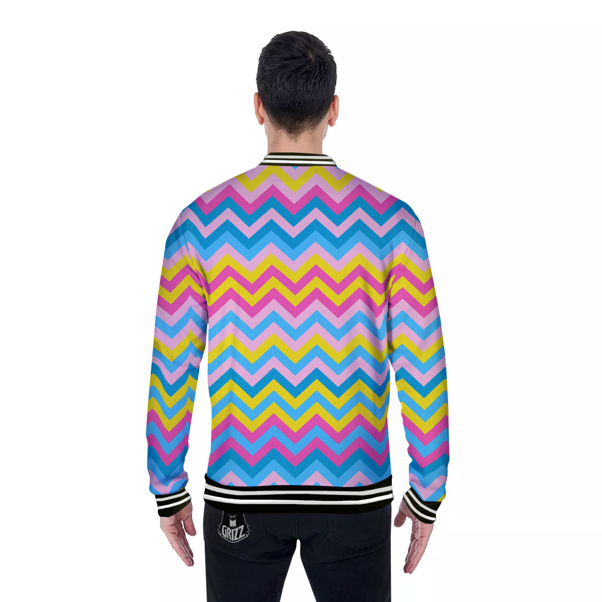 Chevron Rainbow Print Pattern Baseball Jacket-grizzshop